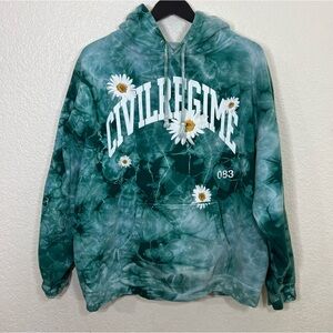 Civil Regime Darc Sport Wild Daisies Cotton Tie Dye Pullover Hoodie Teal XL